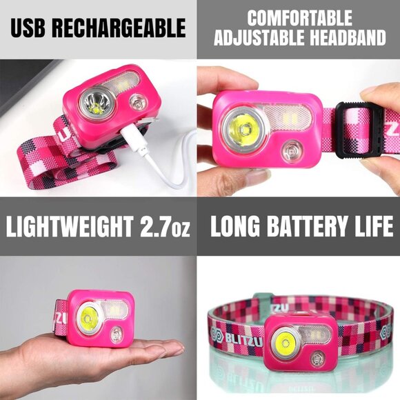 BLITZU Adjustable, Durable, Rechargeable Flashlight, Pink, Battery Powered - Picture 2 of 7